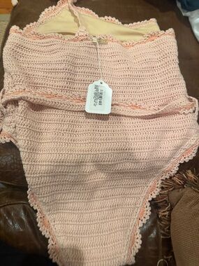 High-Waist Crochet Bikini Bottoms - Blush Pink